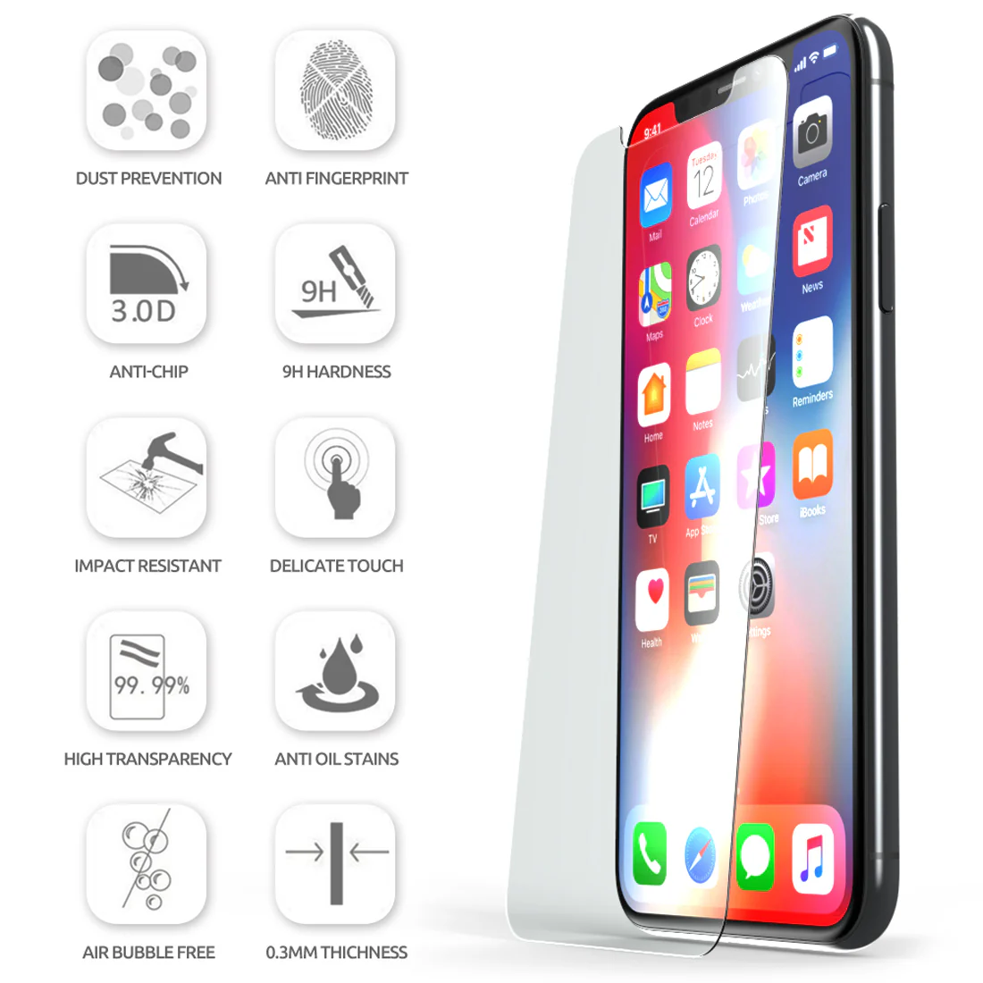 3D Glass Screen Protector for iPhone 5.8 inch 2017 and 2018 (2 Pack) -Clear - Image 8