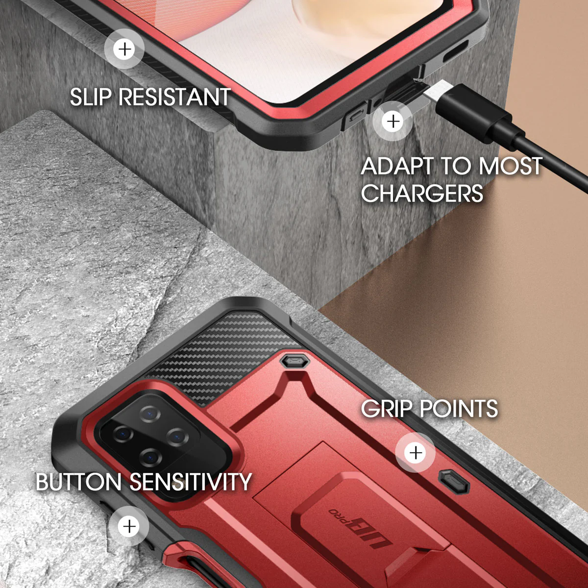 Galaxy A12 Unicorn Beetle Pro Rugged Holster Case(open box)-Metallic Red - Image 4