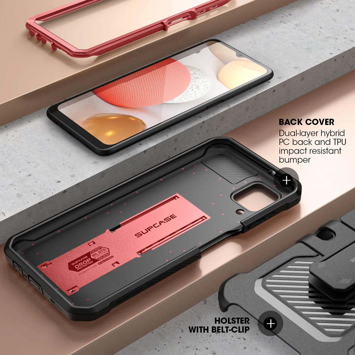 Galaxy A12 Unicorn Beetle Pro Rugged Holster Case(open box)-Metallic Red - Image 5