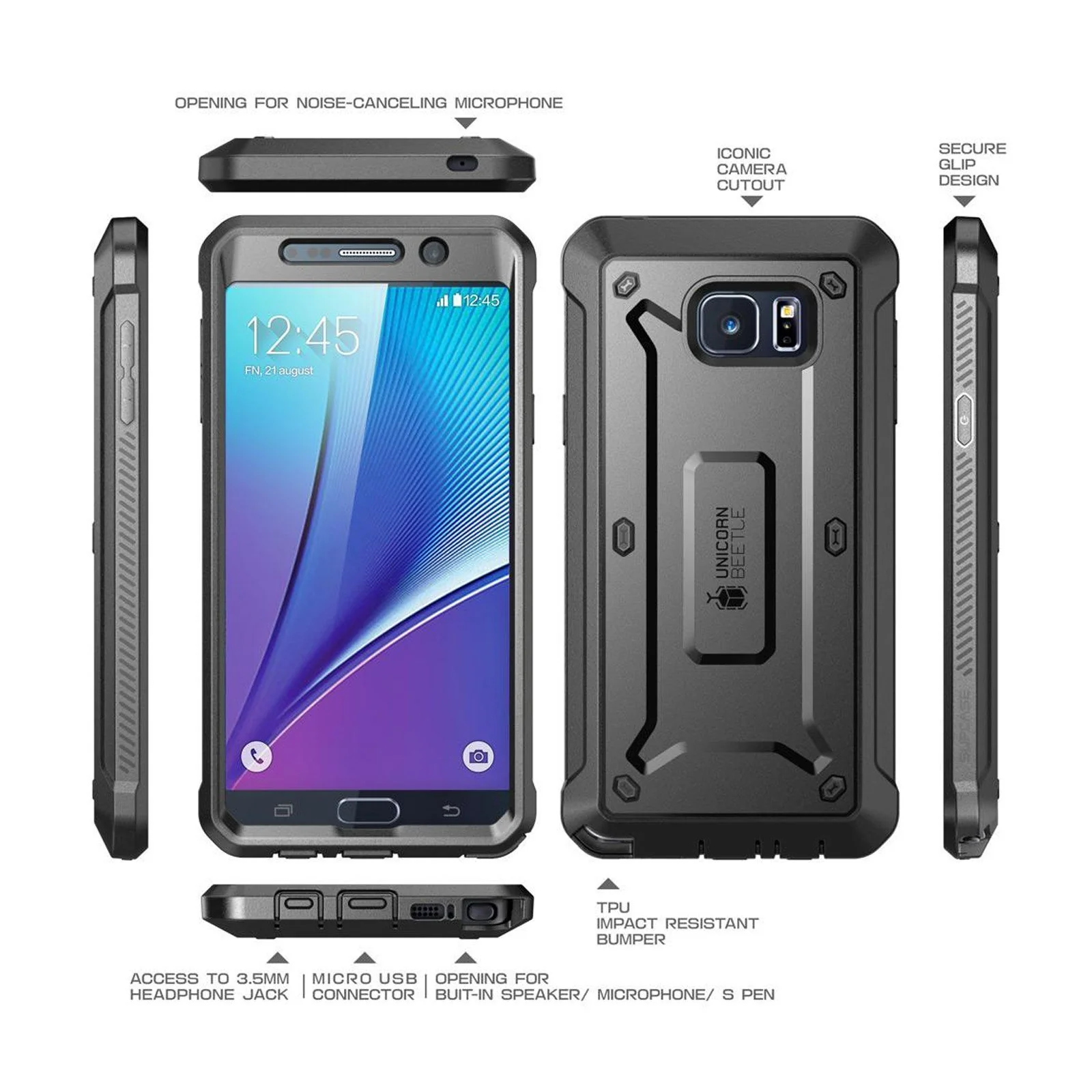 Galaxy Note5 Unicorn Beetle Pro Full Body Rugged Holster Case with Screen Protector-Black - Image 4
