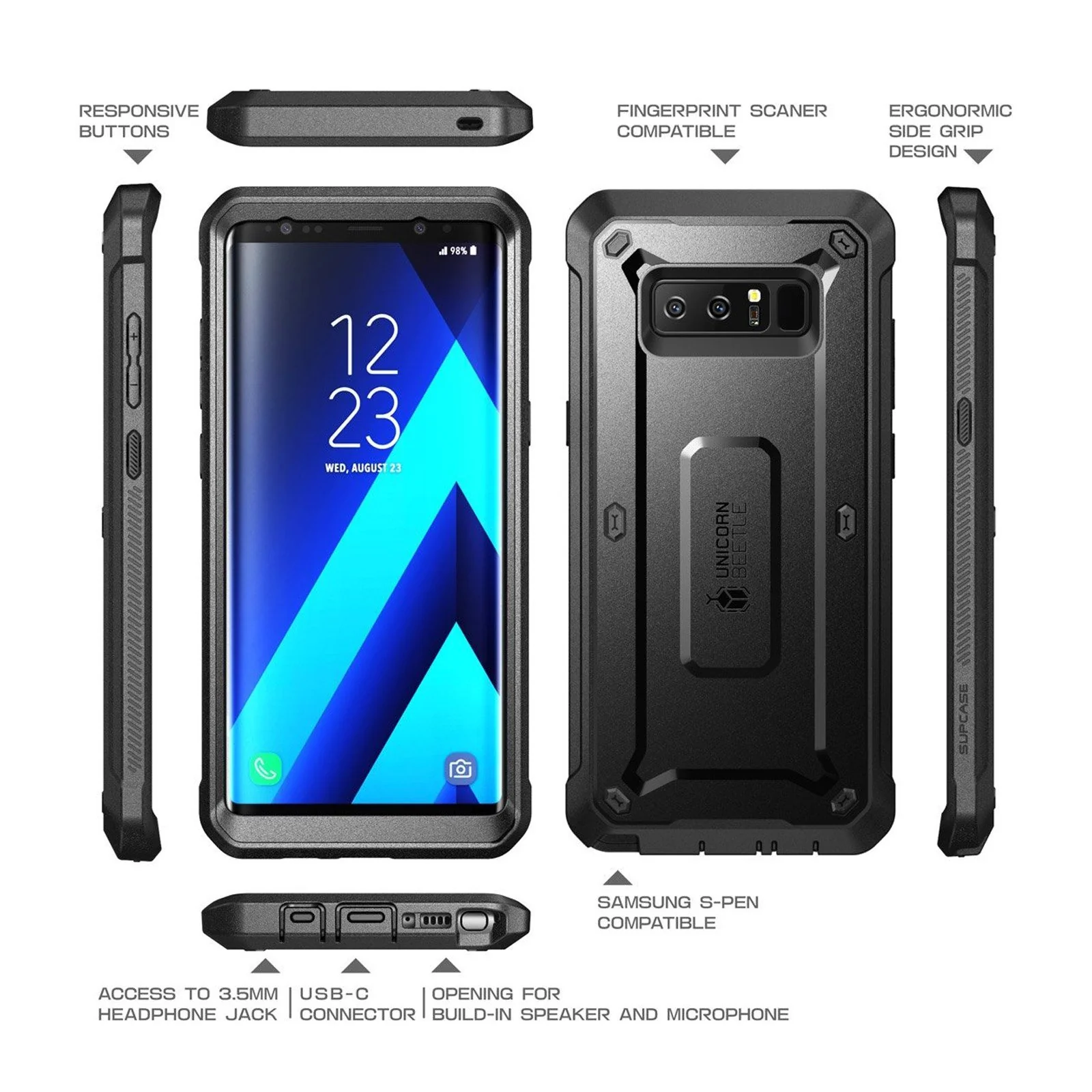 Galaxy Note8 Unicorn Beetle Pro Full Body Rugged Holster Case-Black - Image 3