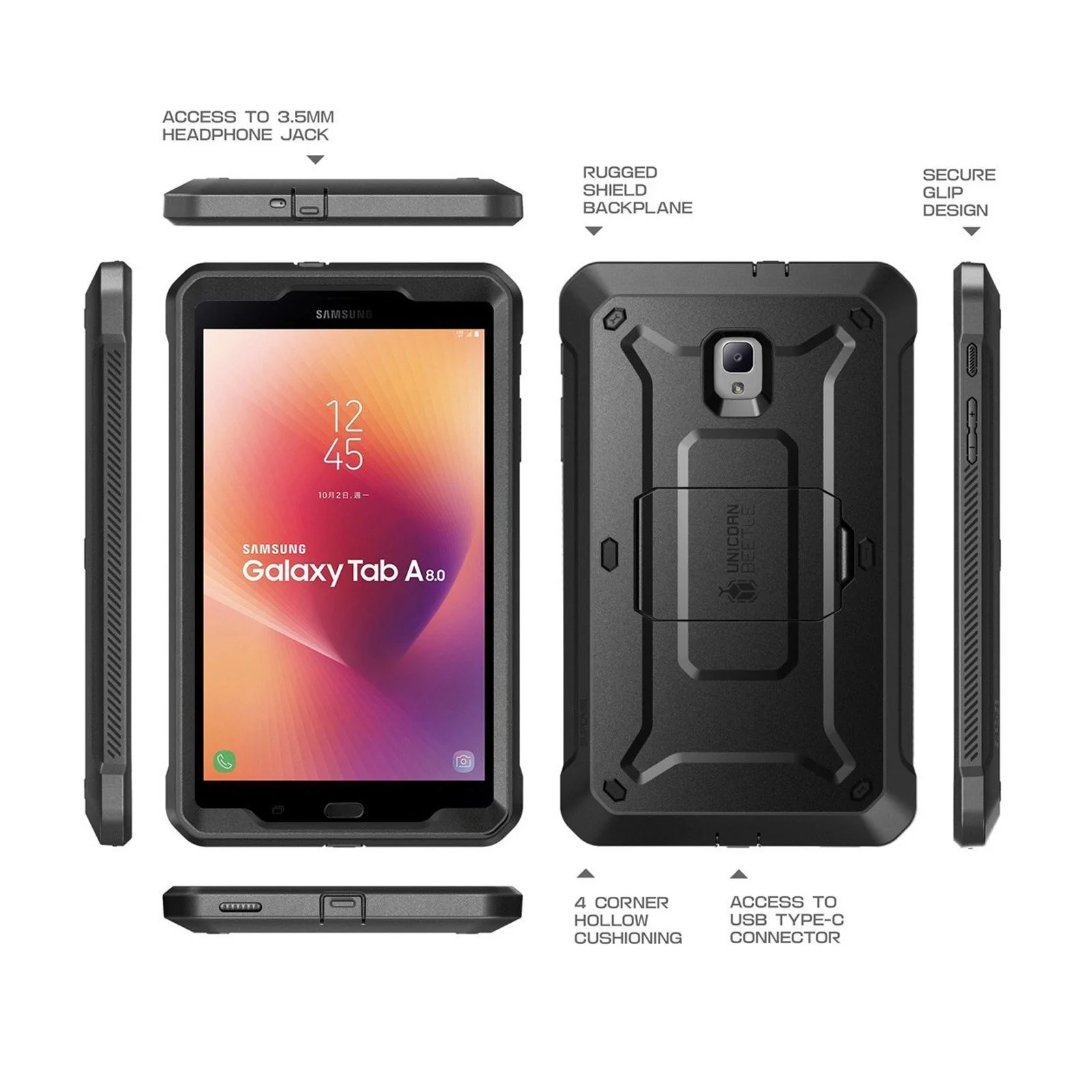 Galaxy Tab A 8.0 inch (2017) Unicorn Beetle Pro Rugged Case with Screen Protector and Kickstand-Black - Image 3