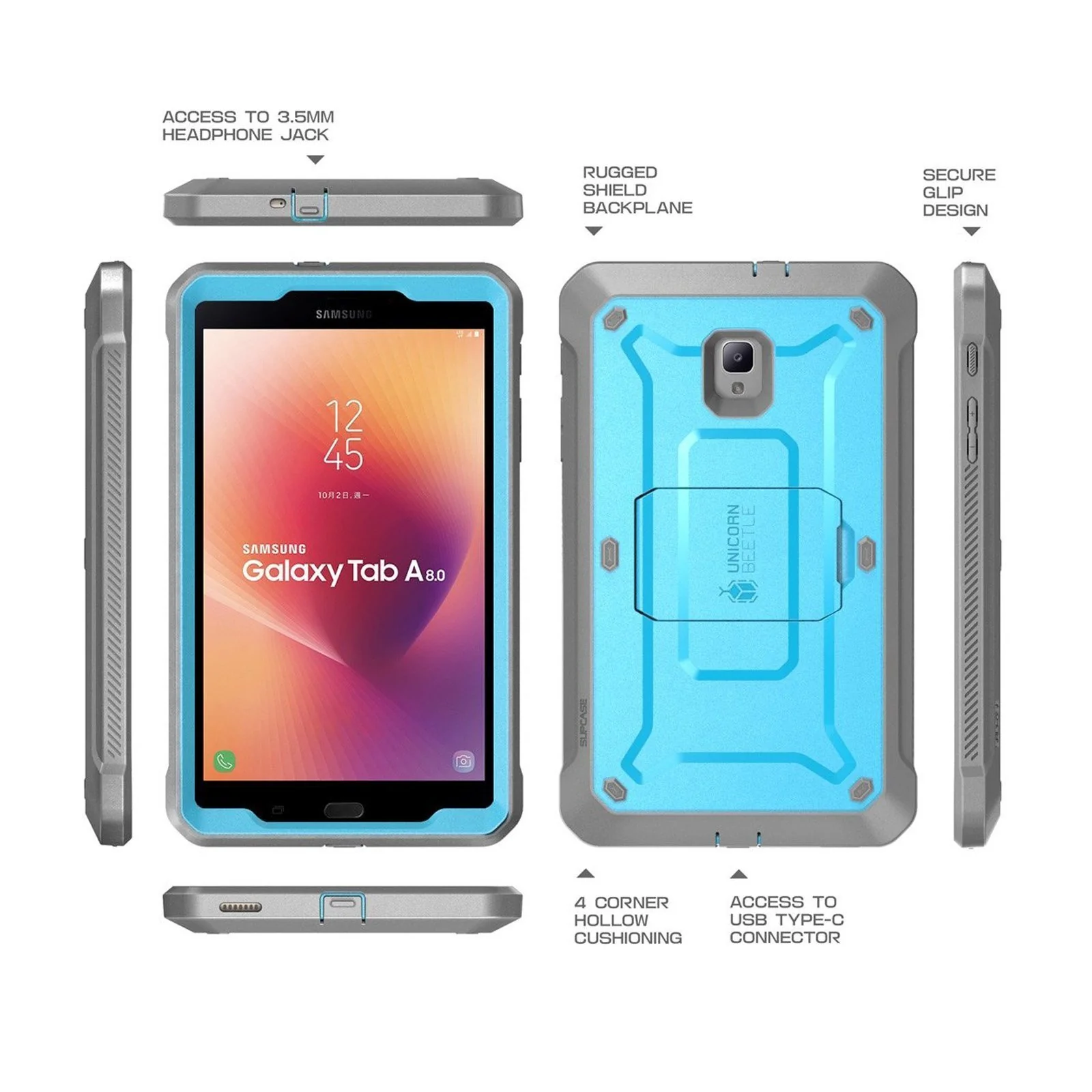 Galaxy Tab A 8.0 inch (2017) Unicorn Beetle Pro Rugged Case with Screen Protector and Kickstand-Black - Image 7