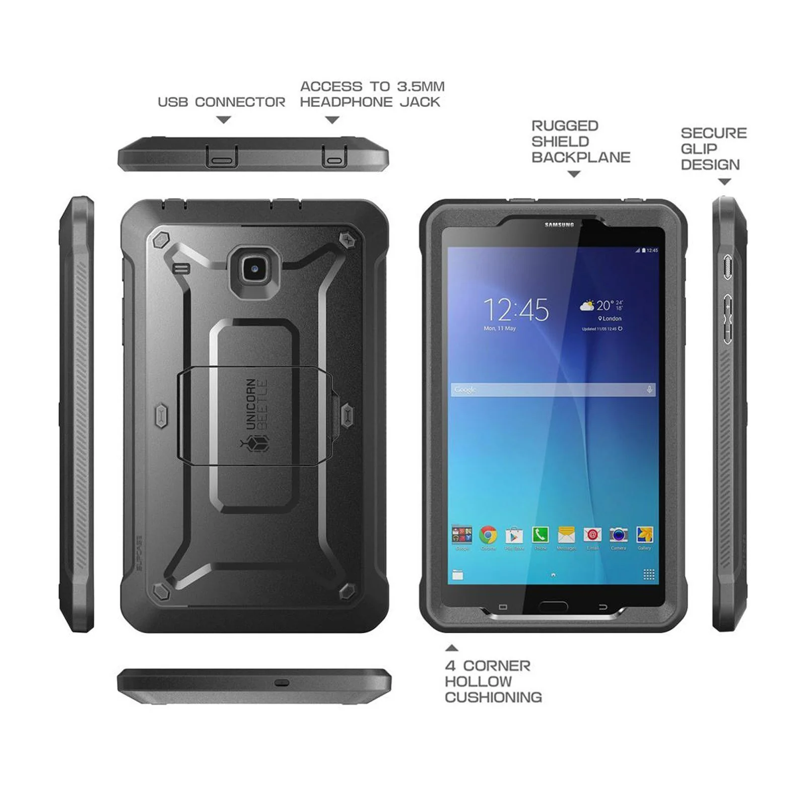 Galaxy Tab E 8.0 inch (2016) Unicorn Beetle Pro Rugged Case with Built-in Screen Protector-Black - Image 5