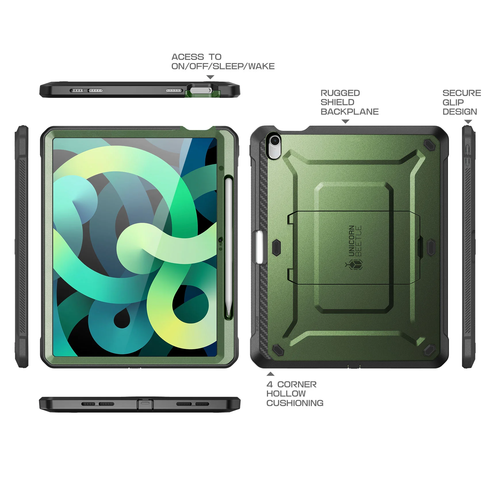 iPad 10.9" 2022 Unicorn Beetle PRO Rugged Kickstand Case-Dark Green - Image 9
