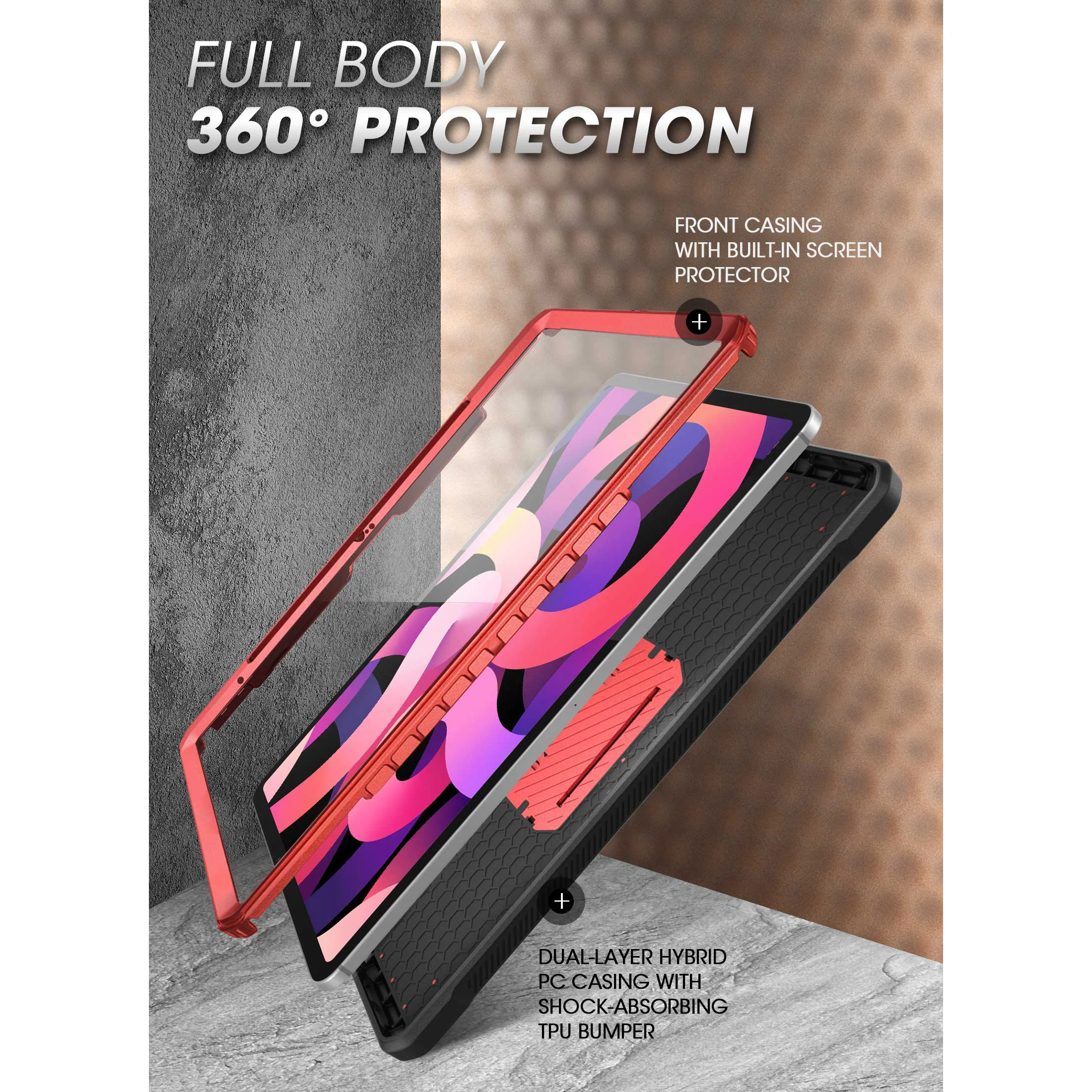 iPad 10.9" 2022 Unicorn Beetle PRO Rugged Kickstand Case-Metallic Red - Image 4