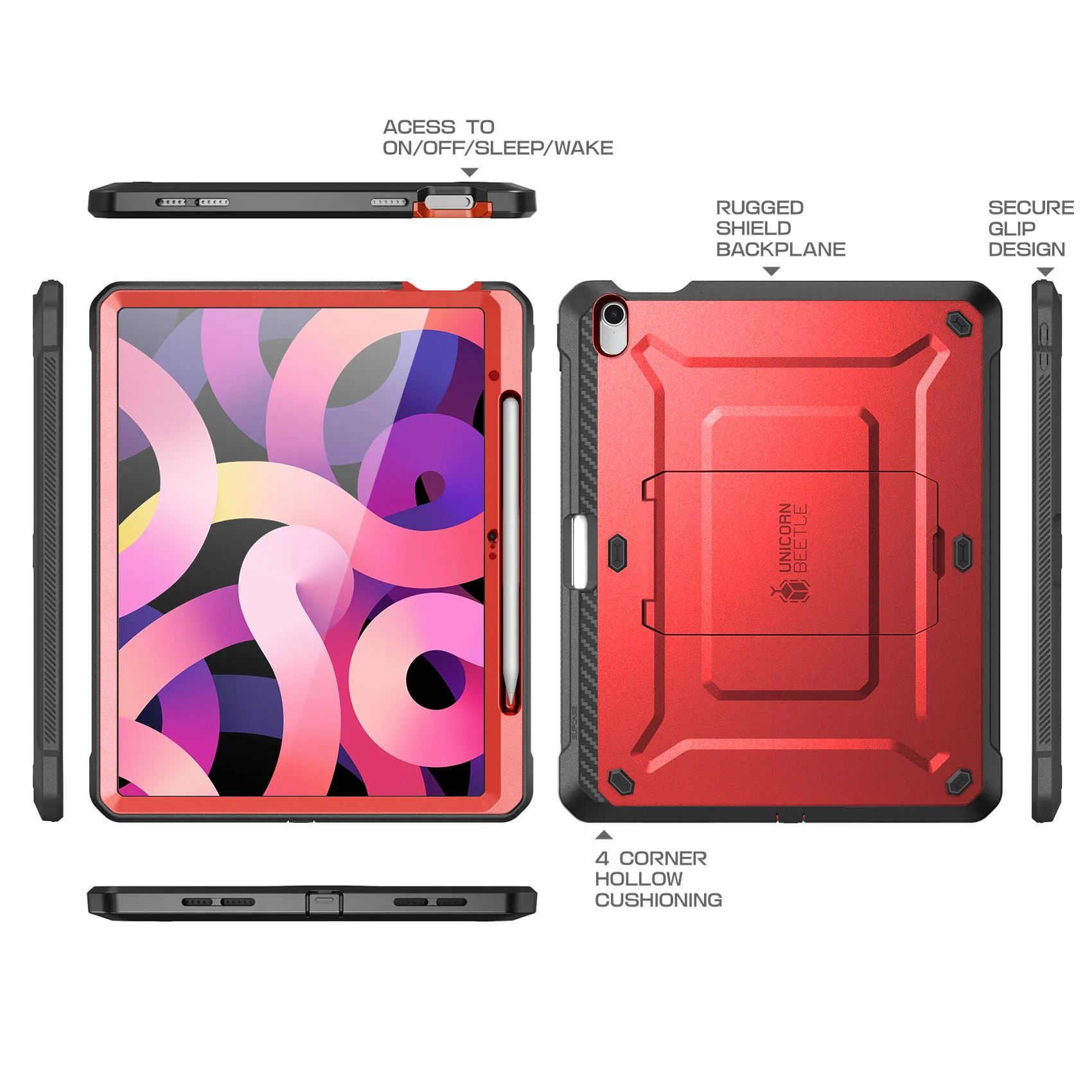 iPad 10.9" 2022 Unicorn Beetle PRO Rugged Kickstand Case-Metallic Red - Image 8