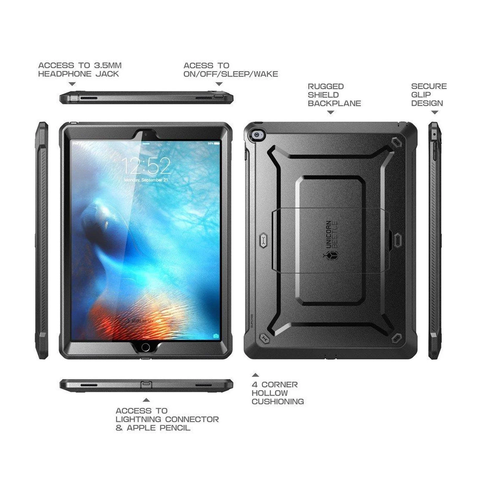 iPad Pro 12.9 in (2017) Unicorn Beetle Pro Rugged Case with Kickstand-Black - Image 3