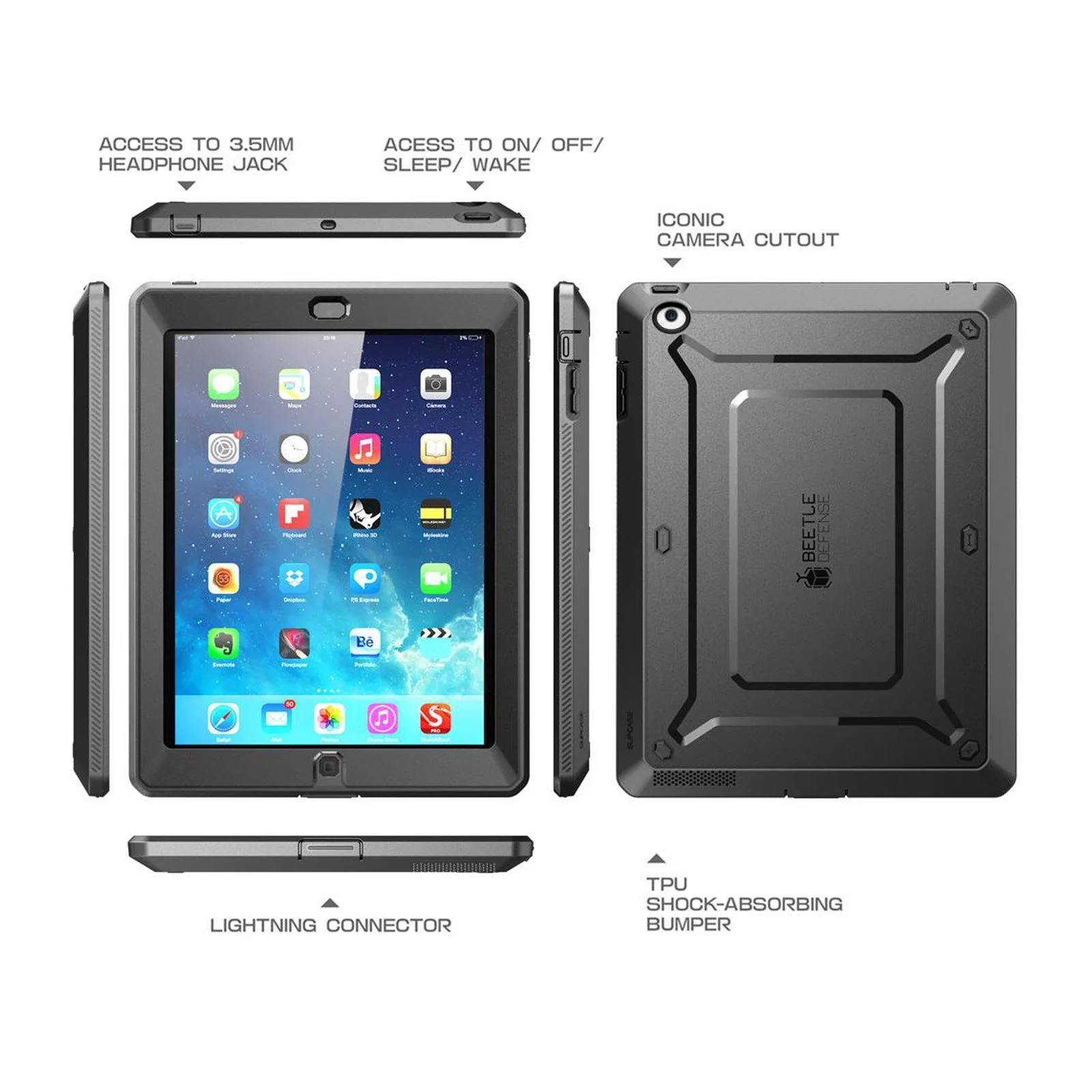 iPad 2 Unicorn Beetle PRO Case with Built in Screen Protector-Black - Image 4