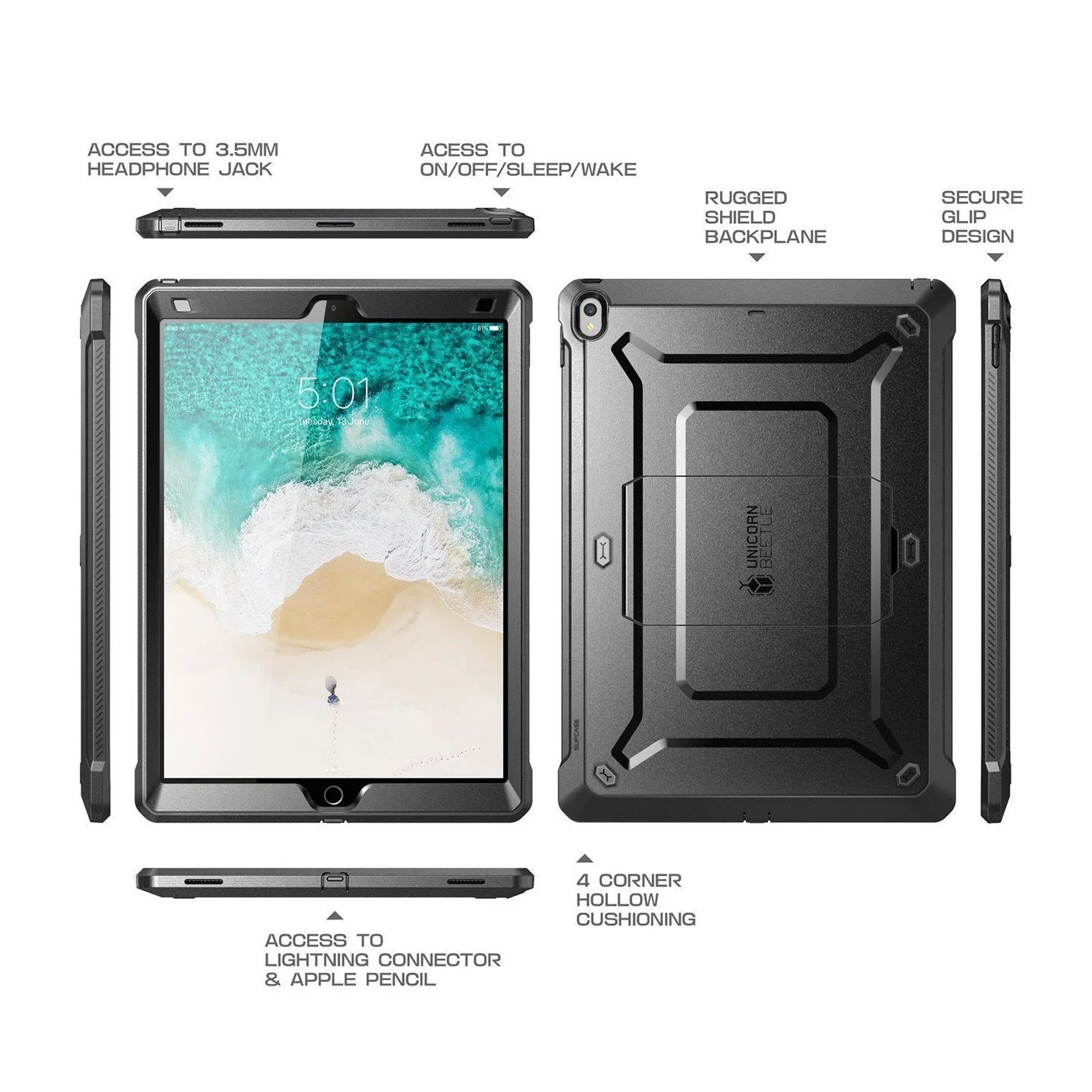 iPad Pro 12.9 in (2017) Unicorn Beetle Pro Rugged Protective Case w/ Screen Protector-Black - Image 7