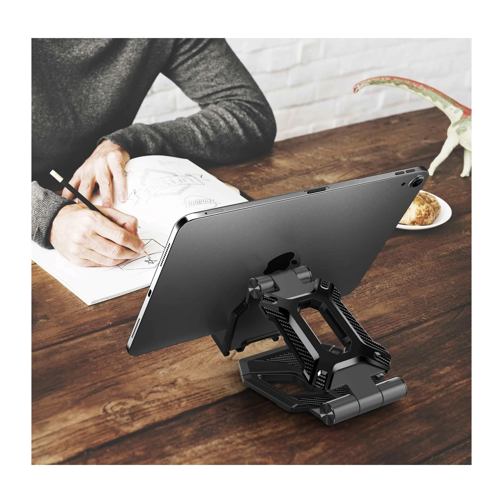 Heavy Duty Phone Stand for Desk Folds Flat Fits In Pocket-Black - Image 9